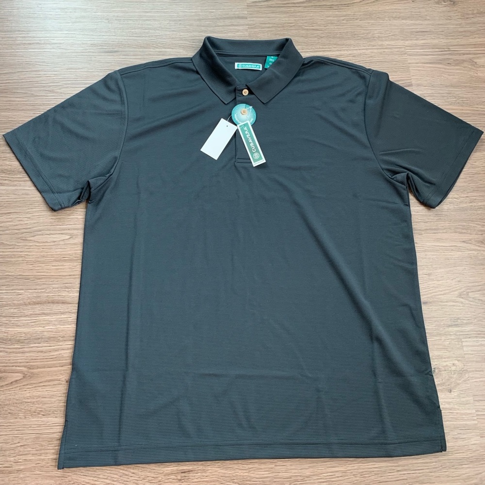 CUBAVERA Jet Black Texture Striped Golf Polo